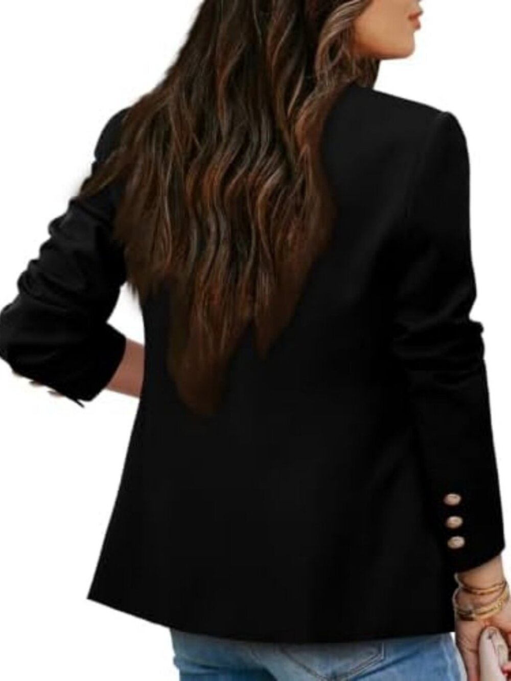 Chic Double Breasted Blazer with Gold Buttons | Women's Business Casual Jacket - Picture 4 of 5